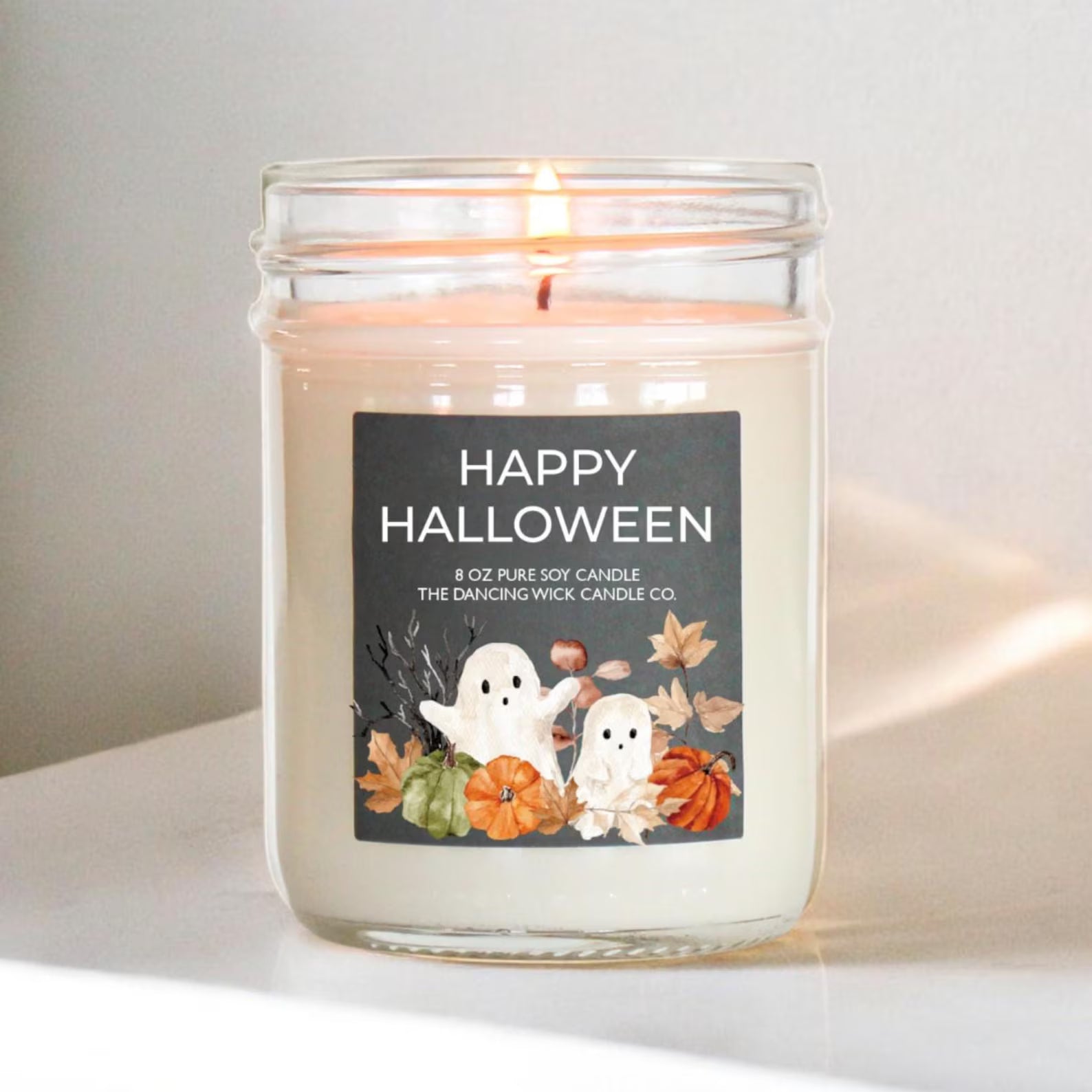 Happy Halloween Candle – Fall Decor, Halloween Gift, Spooky Season Candle, Autumn Scented Soy Candle, Cute Ghost and Pumpkin Design. SCPETAL5