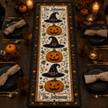 Personalized Halloween Quilted Table Runner, Custom Family Name Pumpkin and Witch Decor.QTRPETAL15