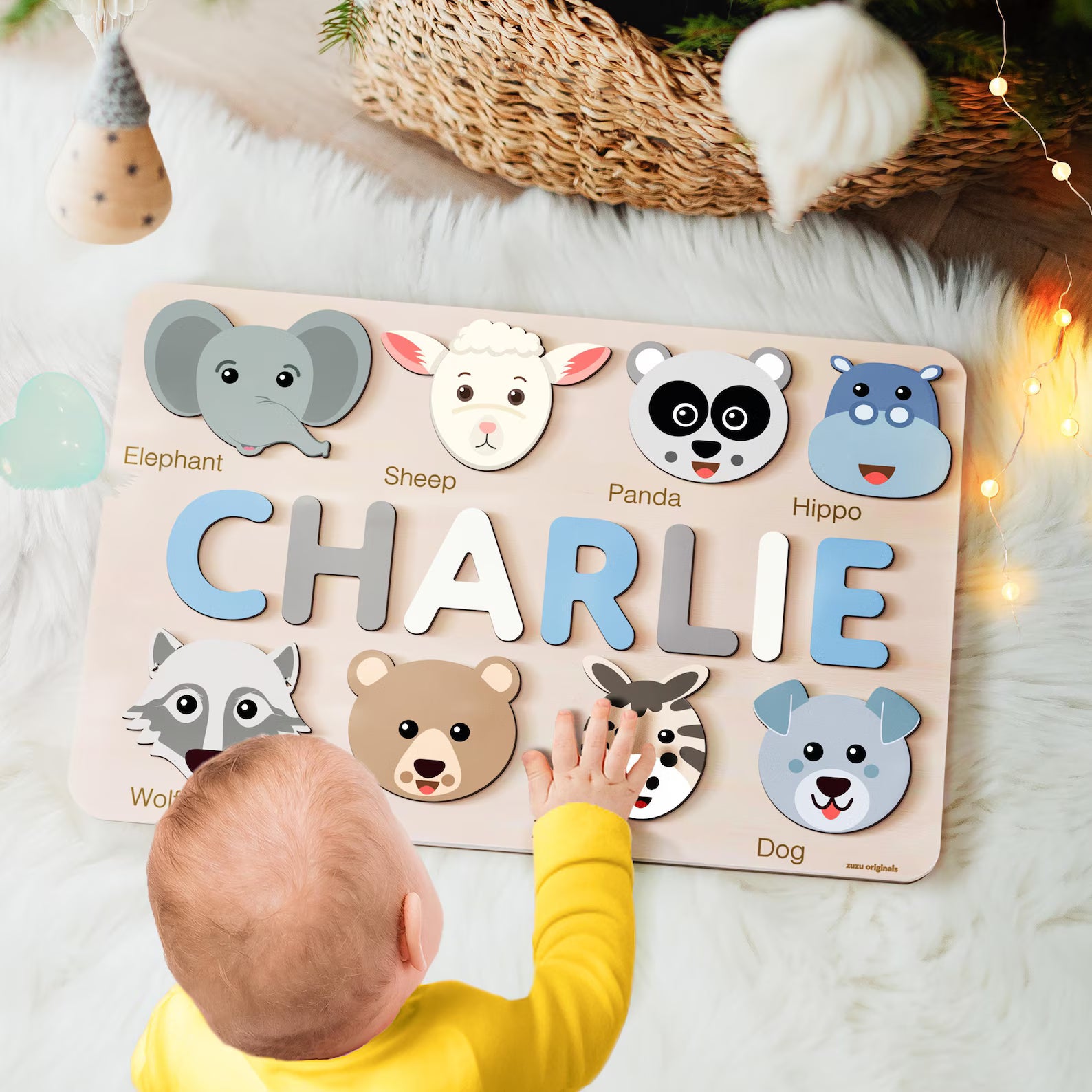 Custom Name Puzzle with Animals, Personalized Baby Gift, First Birthday Gift, Christmas Present, 0-3 Years Personalized Toy. NPPETAL3