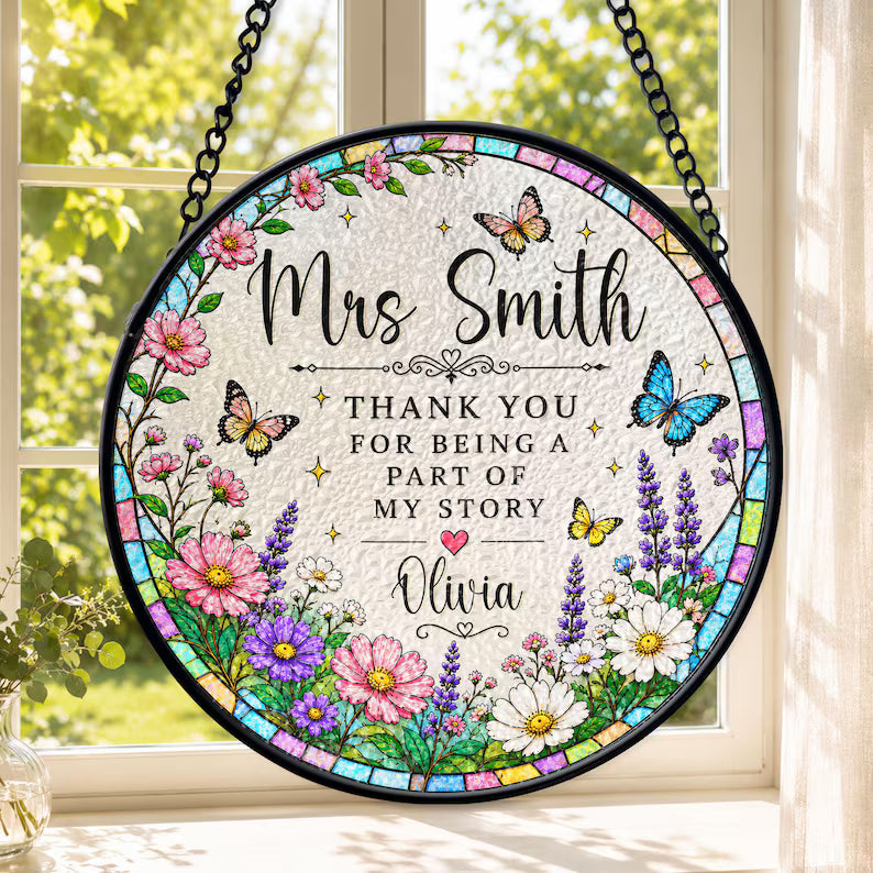 Personalized Teacher Appreciation Glass Suncatcher, Thank You Teacher Gifts, End Of School Gifts For Teacher, Teacher Window Hanger Decor. SUNPETAL17