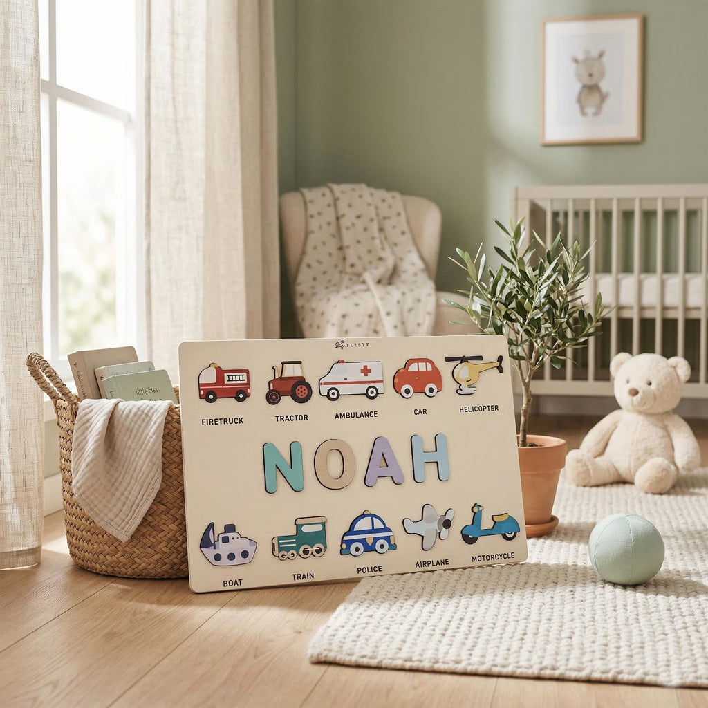 Personalized Wooden Name Puzzle for Boys — Custom Toddler Gift, 1 2 Year Old Birthday Present. NPPETAL16