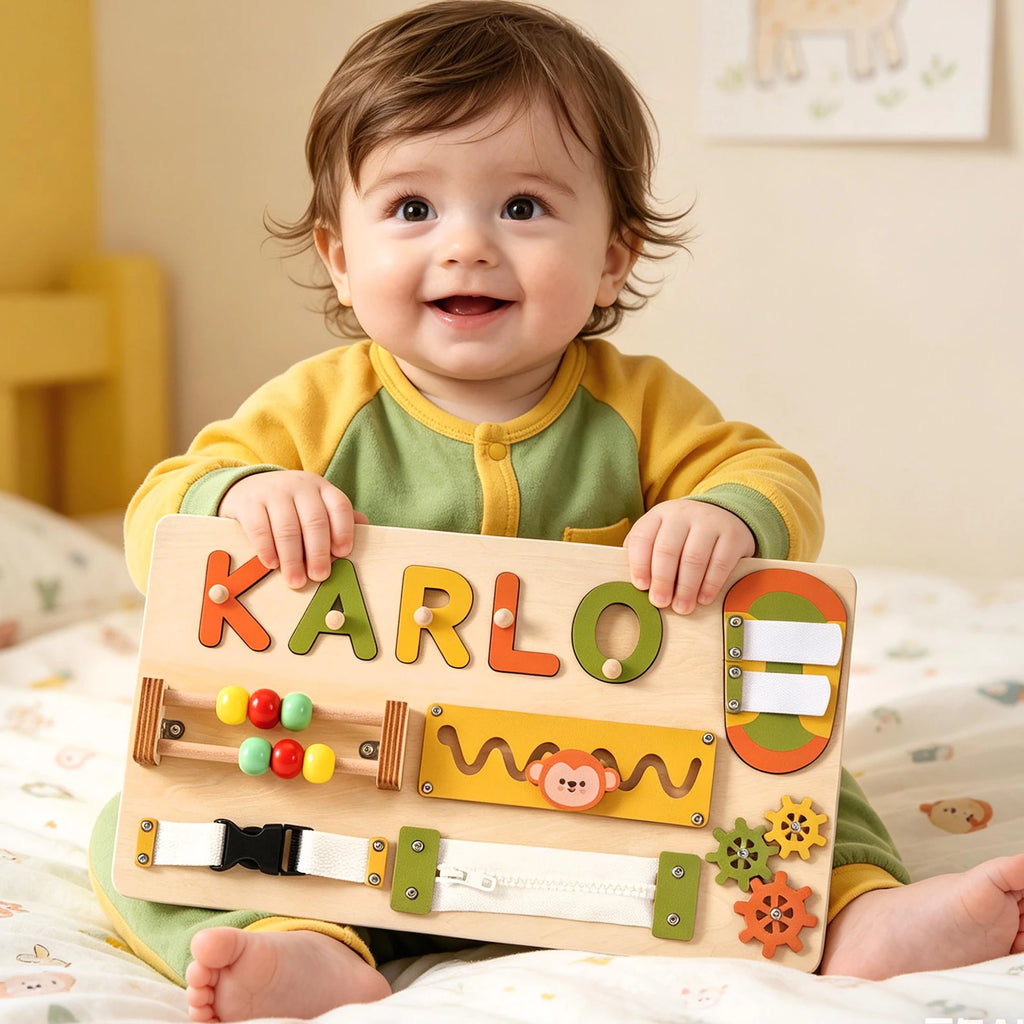 Personalized Baby Name Puzzle, Custom Kids Early Learning Busy Board, 1st Christmas Gift, 1st Birthday Gift, Unique Baby Gift, Baby Keepsake. NPPETAL21