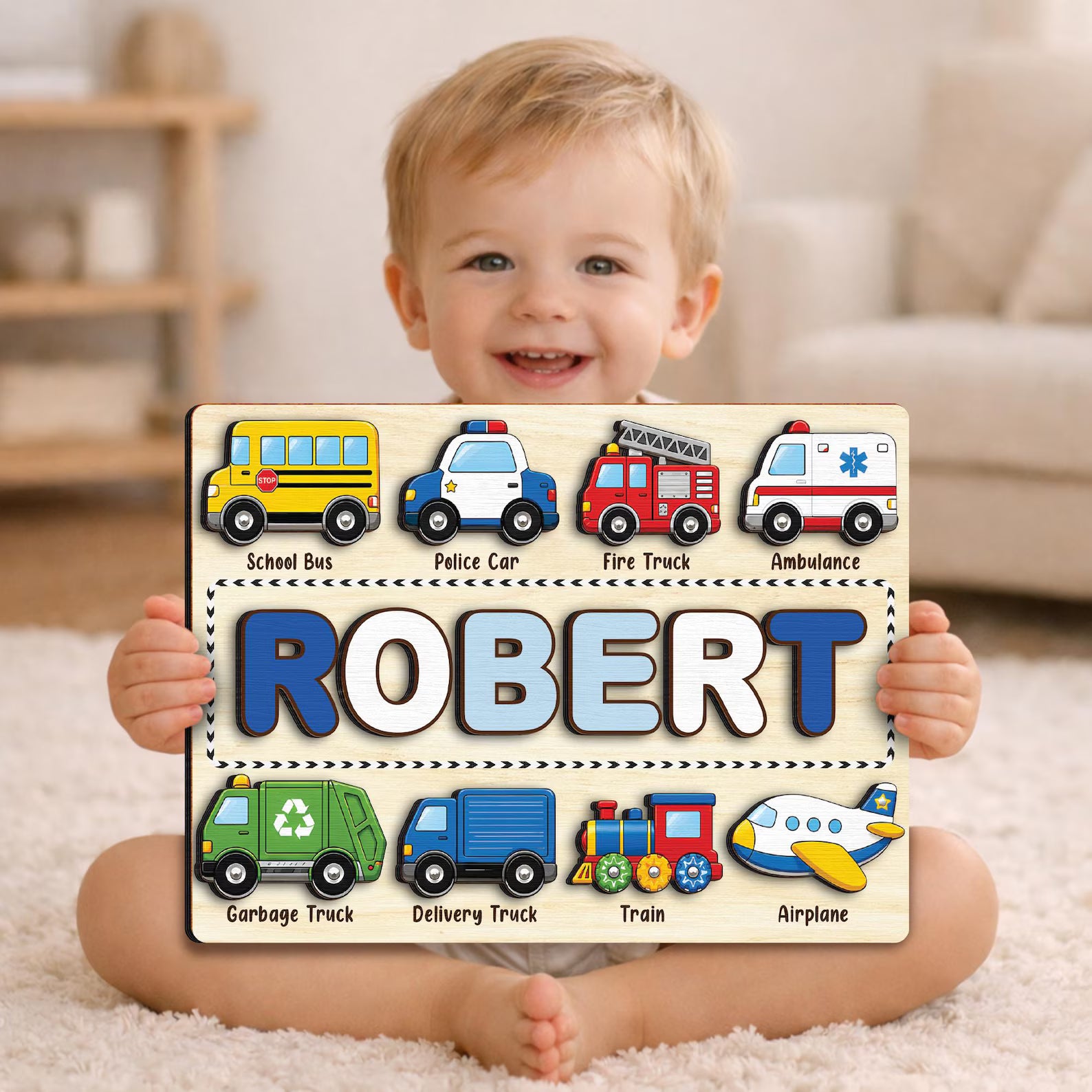 Custom Transportation Puzzle with Cars,Vehicle Name Puzzle Board,Montessori Toy for Baby Boys,Newborn Gift,Toddlers Gift,Baby Room Decor. NPPETAL20