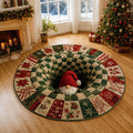 Christmas Gnome 3D Vortex Round Rug, Patchwork Quilt Optical Illusion Floor Mat, Non Slip Holiday Area Rug, Xmas Home Decor Gift. QRPETAL39