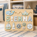 Personalized Nautical Name Puzzle, Custom Wooden Ocean Name Puzzle for Toddlers, Montessori Sea Adventure Puzzle, Kids Nursery Gift. NPPETAL18