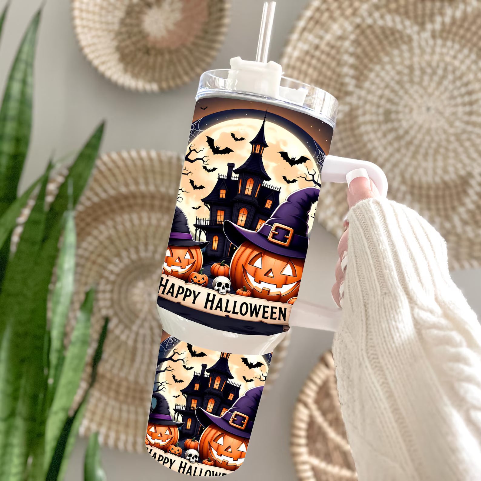 Happy Halloween 40oz Tumbler Wrap PNG, Haunted House Tumbler Wrap, Halloween Pumpkin Tumbler Wrap, Sublimation Designs, Digital Download. TBLPETAL6