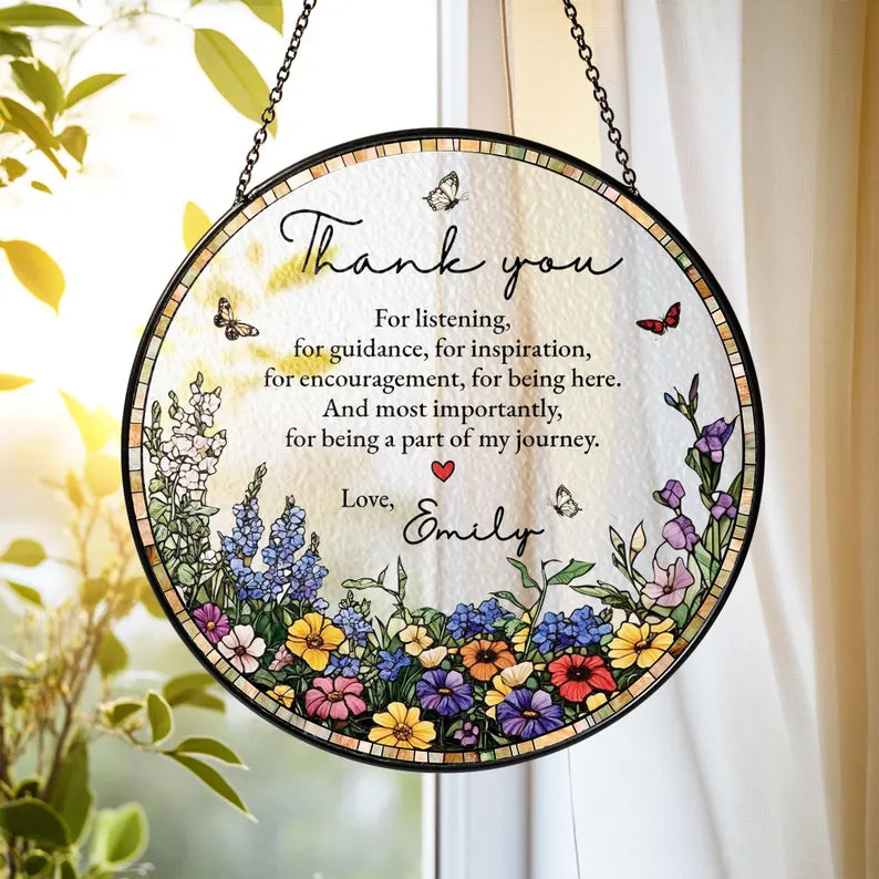 Personalized Thank You Stained Glass Suncatcher, Custom Teacher Appreciation Gift, Coworker Gifts, Mentor Gift, Mother's Day Keepsake.SUNPETAL02