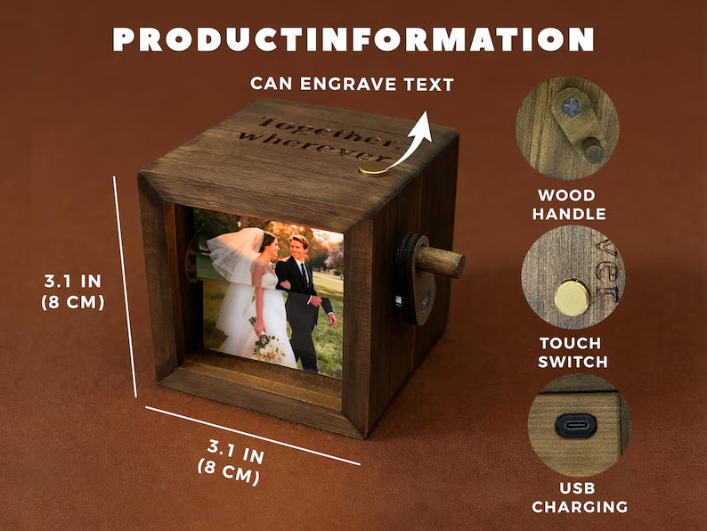 Personalized Photo Flipbook Animation Box,Custom wooden Photo Book with Light,Custom Crank Photobox Picture Box ,Creative Anniversary gifts. PBPETAL1