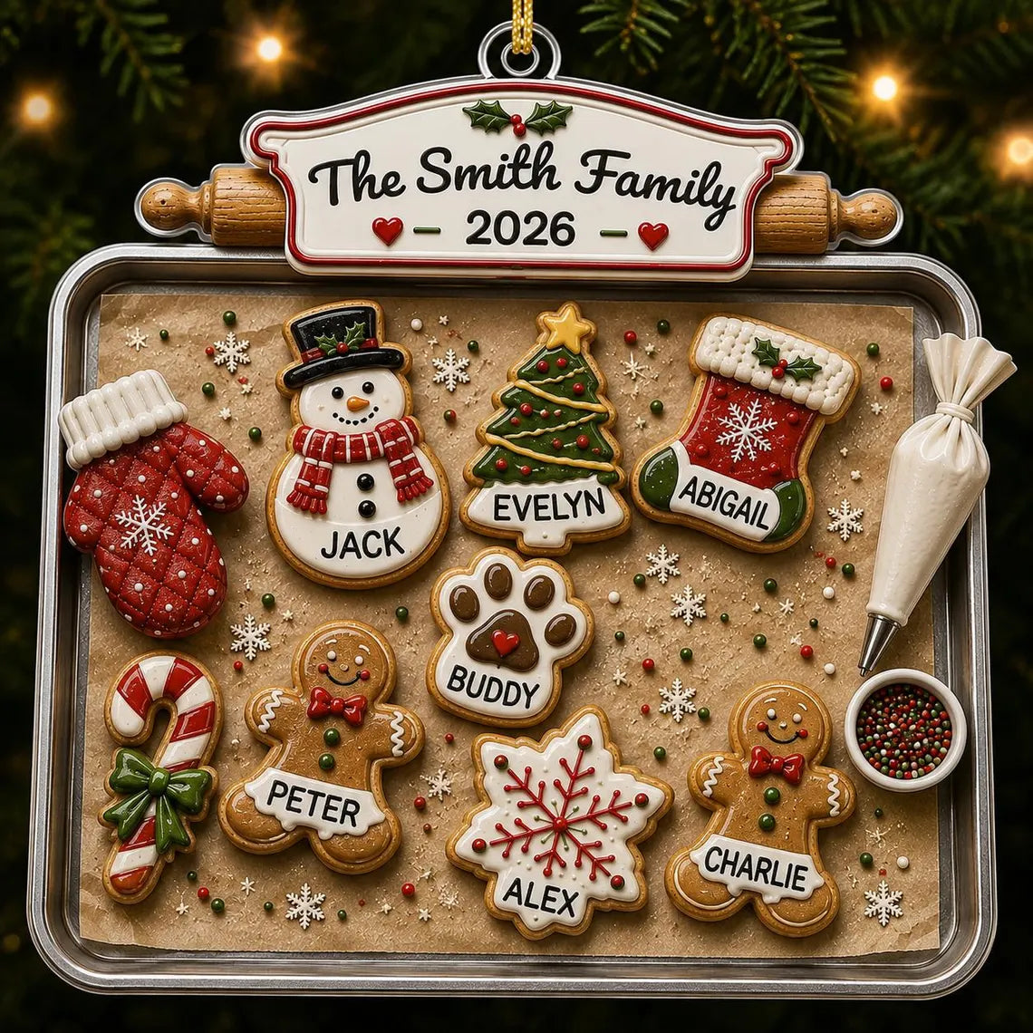 Personalized Family Gingerbread Christmas Ornament 2026, Custom Gingerbread Cookie Ornament with Pets Names, Family Holiday Keepsake Gifts COPETAL54