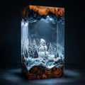 Snowman and Pine Forest Winter Diorama, Color Changing Epoxy Resin Wood Night Light. RLPETAL01