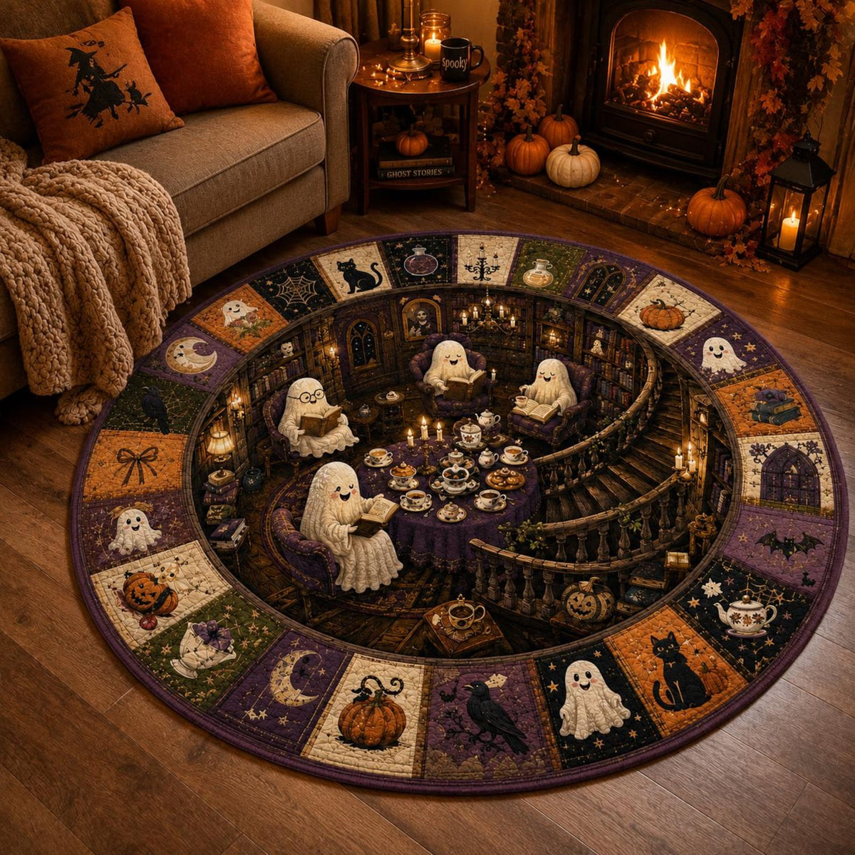 3D Illusion Ghost Halloween Round Rug, Cute Ghost Round Area Rug, Floor Mat, Spooky Floor Mat, Living Room Bedroom Decor, Ghost Lover Gift. QRPETAL30