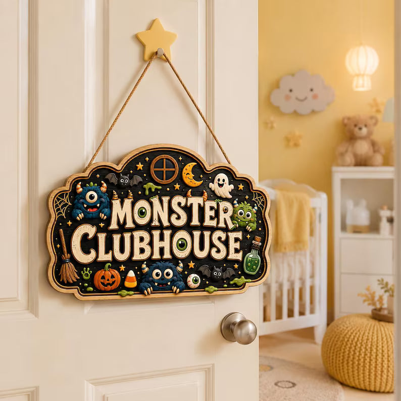 Monster Door Sign, Custom Kids Room Decor, Spooky Nursery Name Sign, Halloween Door Hanger, Gothic Baby Room Decor. HLWDHPETAL10