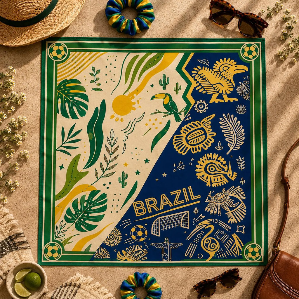 Brazil Flag Satin Hair Scarf, Brazilian Pride Soccer Bandana, Soccer Fan Gameday Square Headscarf, Football Fiesta Vacation Gift. SSPETAL15