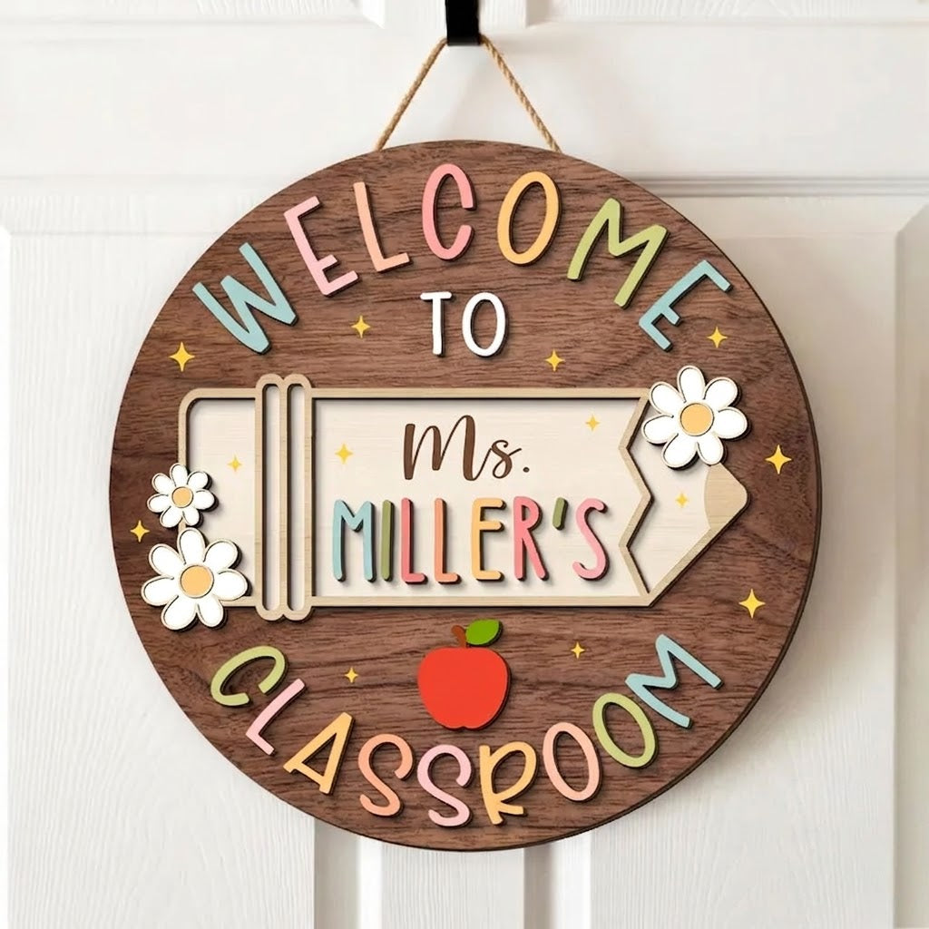Personalized 3D Teacher Name Door Sign: Teacher Appreciation Gifts, Classroom Decor. DHPETAL02