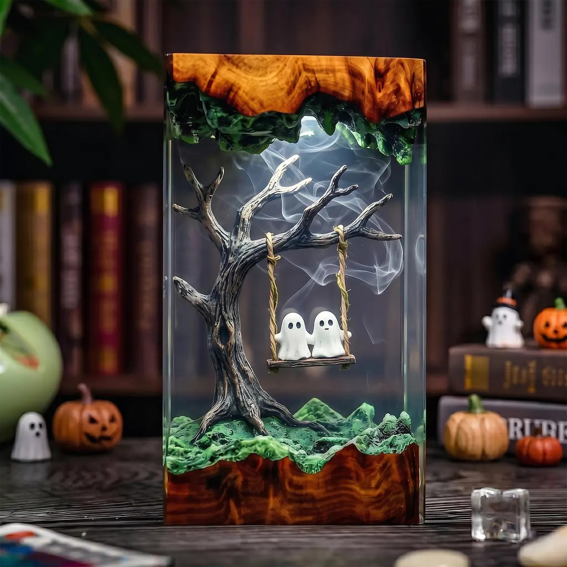 Ghost Couple Resin Lamp, Lovers on a Swing Night Light, Halloween Romance Decor, Unique Gift for Spooky Season Lovers. RLPETAL06