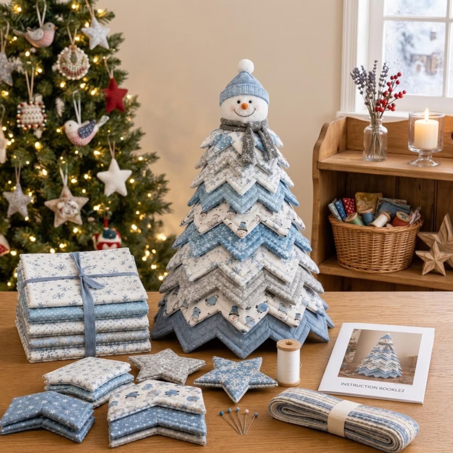 DIY Quilted Christmas Tree Kit Snowman Fabric Christmas Tree Sewing Kit Handmade Holiday Decor Quilting Craft Kit Christmas Gift QCTPETAL12