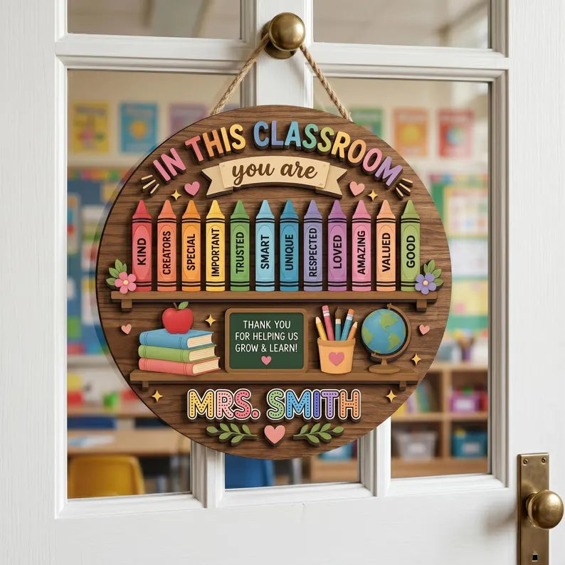 Personalized Teacher Classroom Sign, 3D Colorful Wood Door Decor, Custom Teacher Name Plaque, Teacher Appreciation Gift, School Wall Art. DHPETAL09