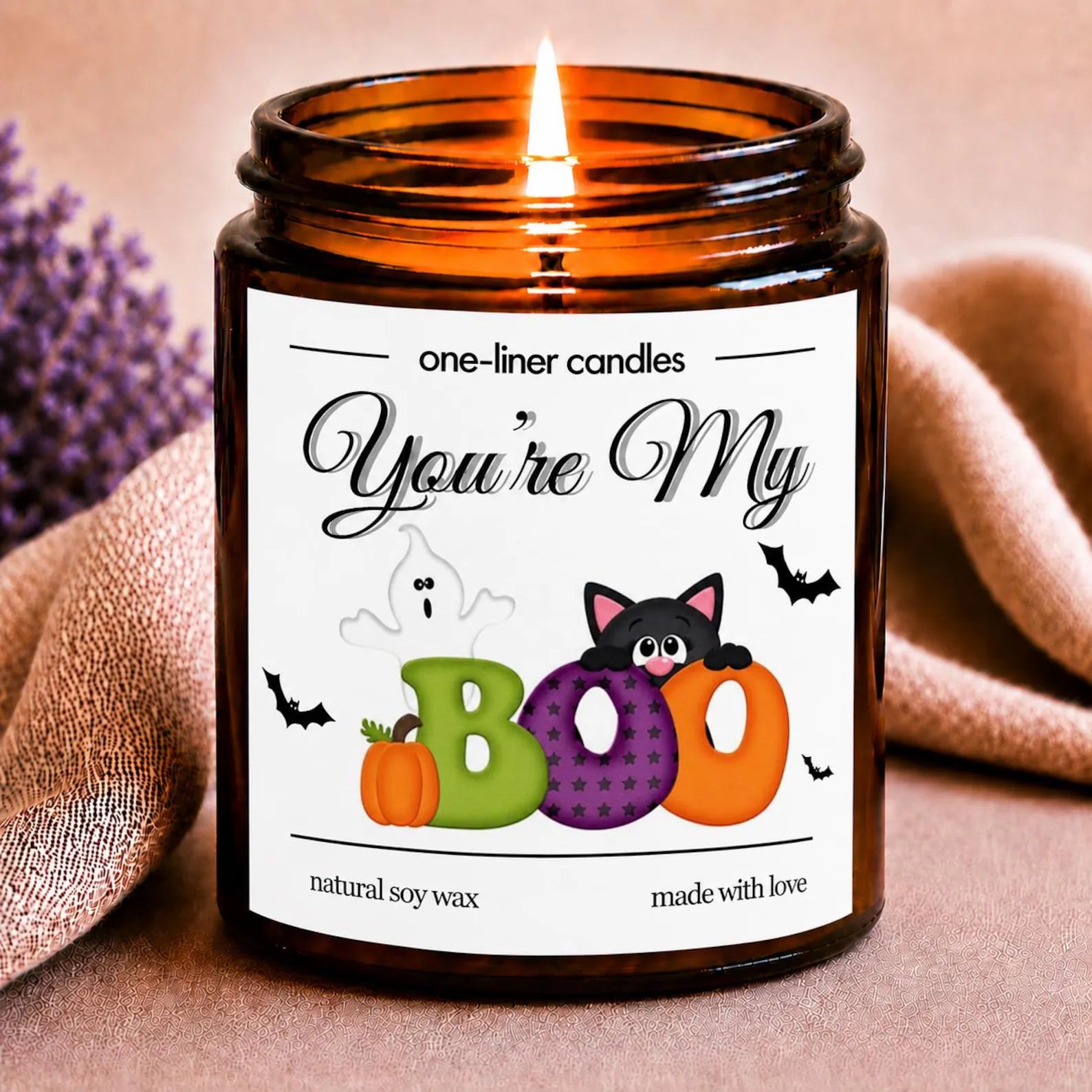 You're My Boo Candle, Funny Halloween Gift for Girlfriend Boyfriend, Cute Ghost&Black Cat Soy Candle Halloween Decor Romantic Halloween Gift. SCPETAL4