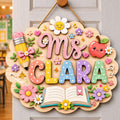 Personalized Teacher Classroom Name Sign, 3D Wood Floral Book Door Decor, Back to School Gift, Teacher Name Sign. DHPETAL10