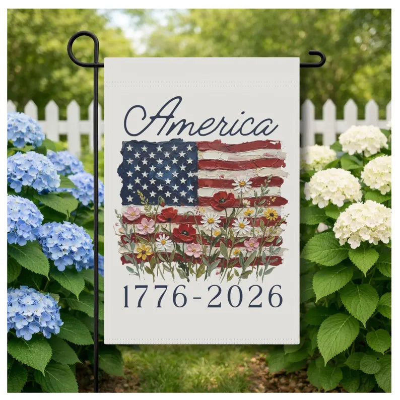 USA 250th Anniversary Garden Flag: 1776-2026 Patriotic Outdoor Decor, American Semiquincentennial Yard Banner. GFPETAL08