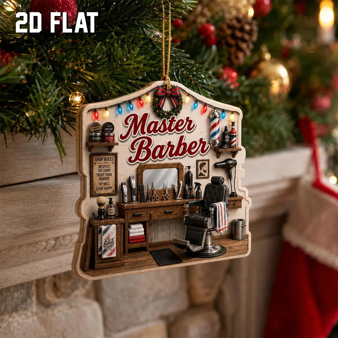 Master Barber Christmas Ornament, Barber Shop Holiday Decor, Hairstylist Gift for Him, Wooden Barbershop Ornament, Barber Graduation Gift	COPETAL40