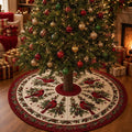 Christmas Red Cardinal Tree Skirt, Holiday Tree Decor, Winter Bird Farmhouse Christmas Decor, Quilted Style Tree Mat. CTSPETAL16