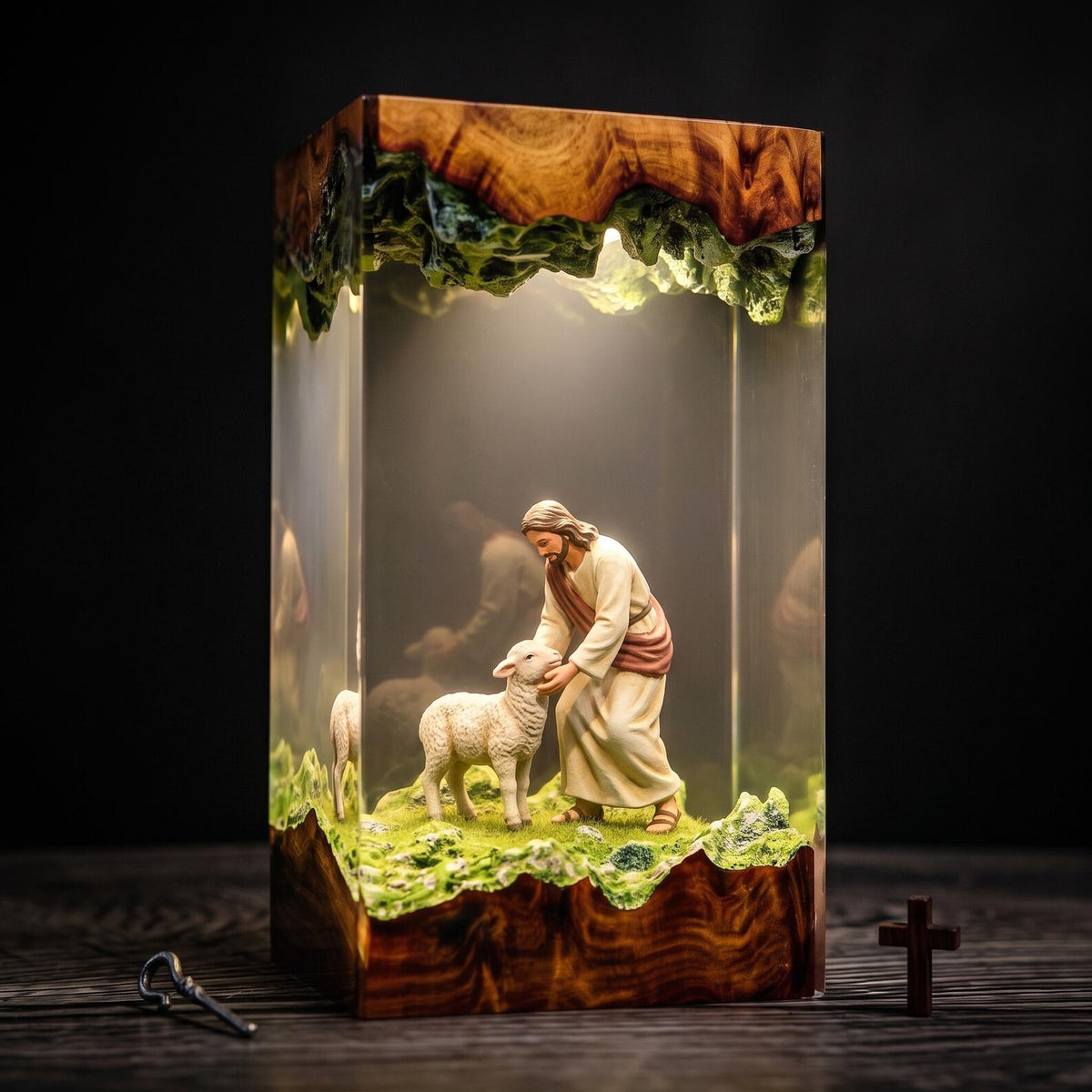 Jesus and Lamb Resin Lamp, Christian Night Light, Faith Religious Decor, Biblical Shepherd Scene, Christmas Gift, Christian Home Decoration. RLPETAL18