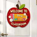 Personalized Apple Teacher Name Door Sign, Custom Welcome Door Hanger, Back to School 3D Wooden Classroom Decor, Teacher Appreciation Gifts. DHPETAL08