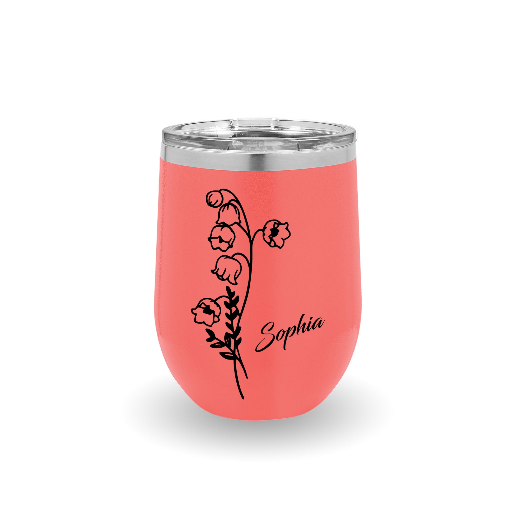Personalized Birth Flowers 12oz Edged Wine Tumbler With Name, Custom Birth Month Flowers Cup, Birthday Gift
