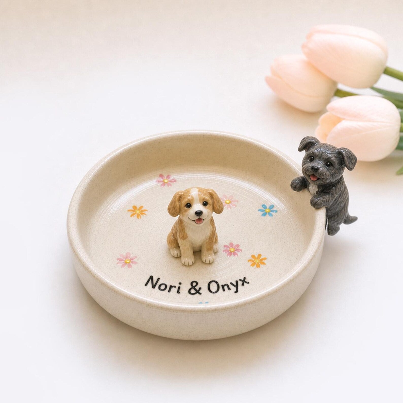 Personalized Ceramic Pet Ring Dish, Handmade 3D Dog Cat Figure, Star Pattern Jewelry Tray. CPPETAL15