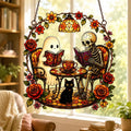 Ghost and Skeleton Reading Book Acrylic Suncatcher, Black Cat in Teacup, Books Lover. HSPETAL14