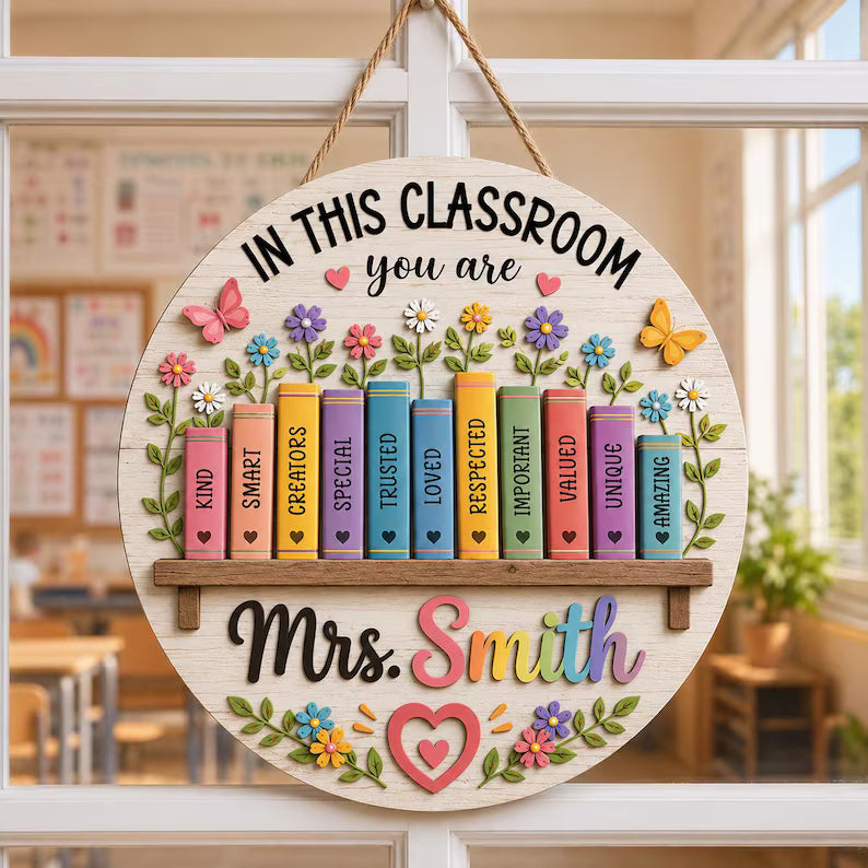 Teacher Door Hanger, Classroom Door Sign, Personalized Teacher Wood Sign, Back To School Classroom Decor, Teacher Gift. DHPETAL05