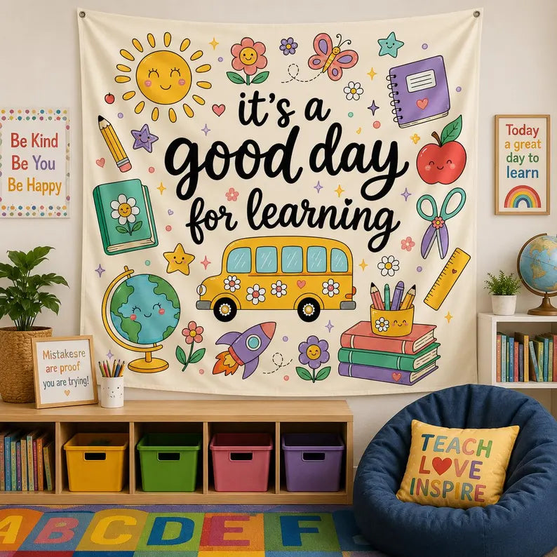 Classroom Tapestry, Cute Learning Wall Decor, Teacher Classroom Banner, Back To School Gift For Kids, Reading Corner Wall Hanging Decor. CBPETAL07