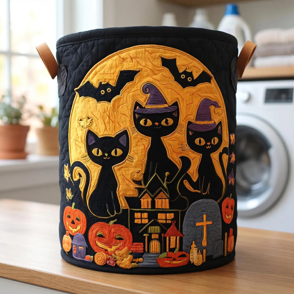 Spooky Whiskers Laundry Basket, Fall Halloween Home Decor, Laundry Room Organizer, Halloween Gift, Housewarming Gift, Mother's Day Gift. HLWLBPETAL14