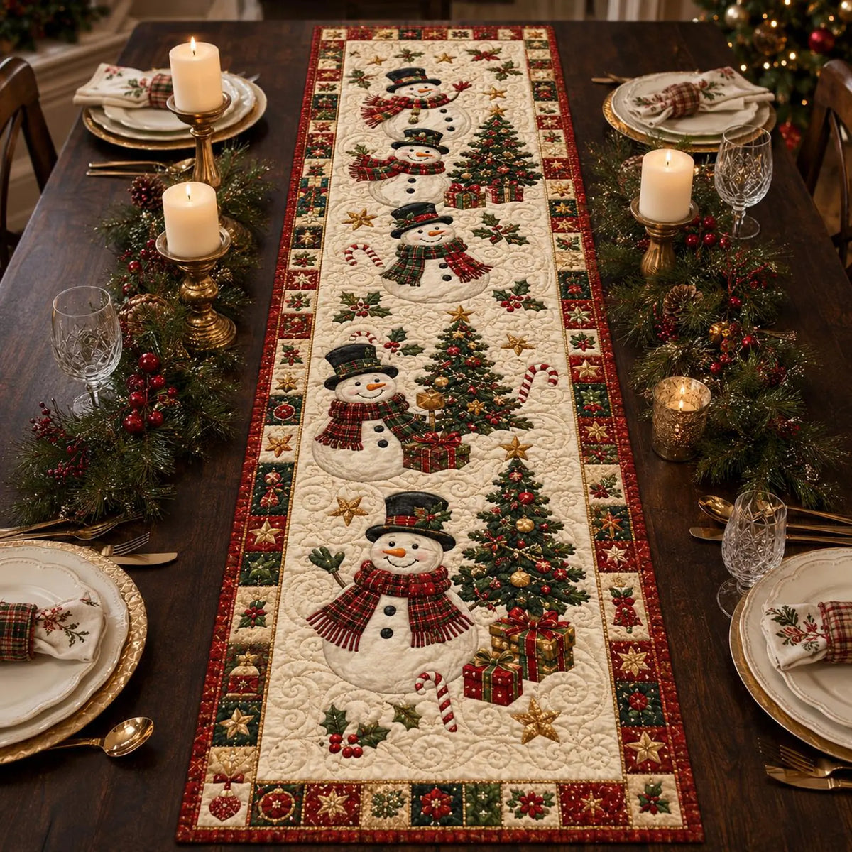 Christmas Quilted Table Runner, Xmas Holiday Winter Dining Table Decor, Festive Winter Table Centerpiece, Festive Farmhouse XmasHome Decoration	QTPPETAL26
