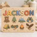 Personalized Woodland Adventure Name Puzzle, Wooden Name Puzzle for Kids, Camping Nursery Decor, Custom Baby Name Gift. NPPETAL8
