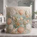 Seashell Tidepool Quilted Laundry Basket: Coastal Theme Clothes Hamper, Housewarming Gift	LBPETAL193