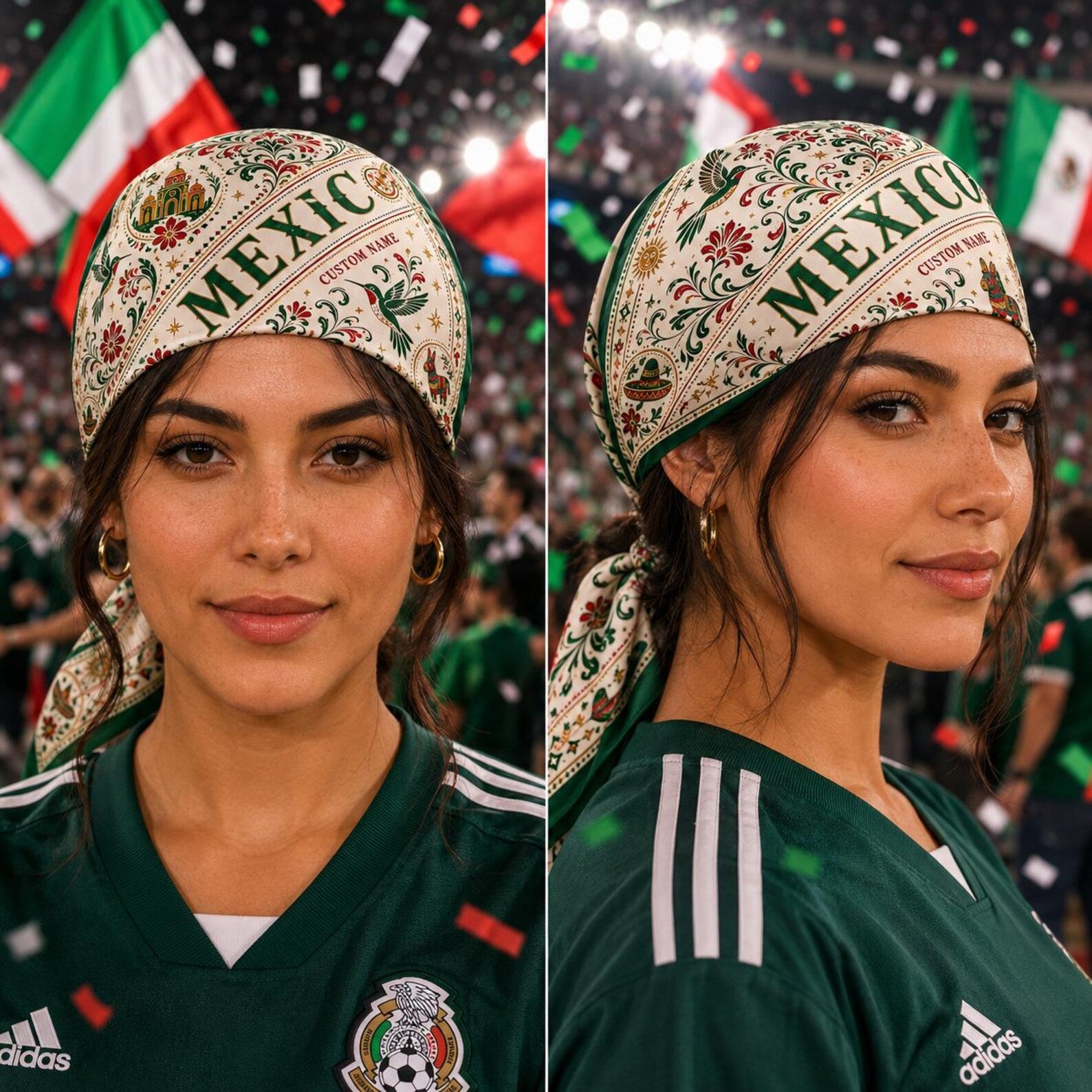 Custom Mexico Scarf, Custom Mexico Bandana, Beautiful Soft Mexico Flag Pattern Scarf, Perfect for Headwear, Mexico Soccer Festival, Vacation. SSPETAL4