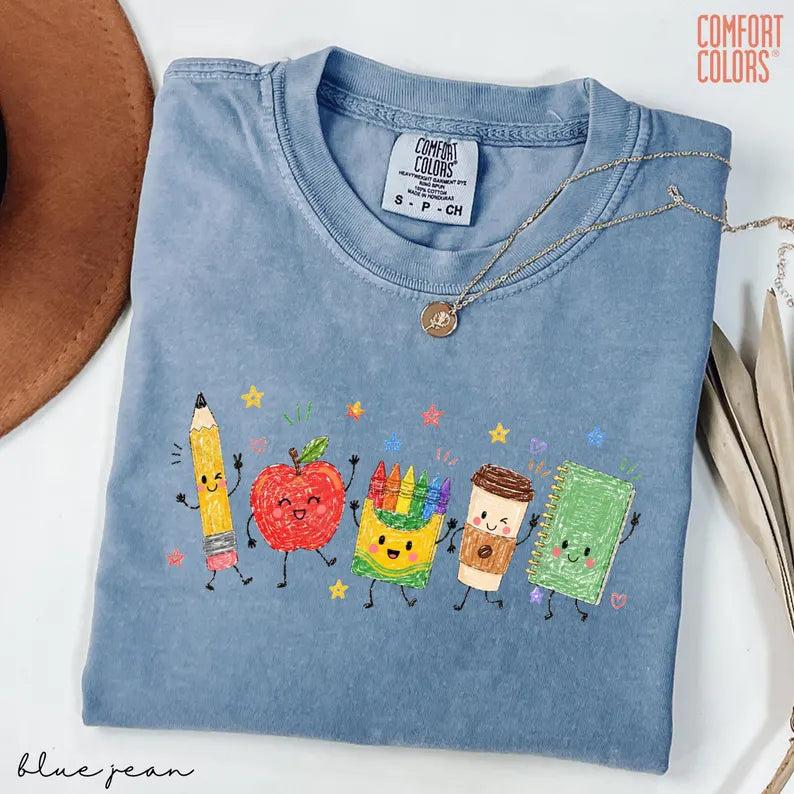 Comfort Colors® Back To School Shirt, Cute School Supplies Shirt, Teacher Student Shirt, Doodle Classroom Shirt, First Day Of School Gift. SPETAL20