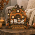 Custom Haunted Home Wooden Block, Family Ghost Halloween Decor, Spooky Family Name Sign, Halloween Tabletop Gift. WBPETAL16