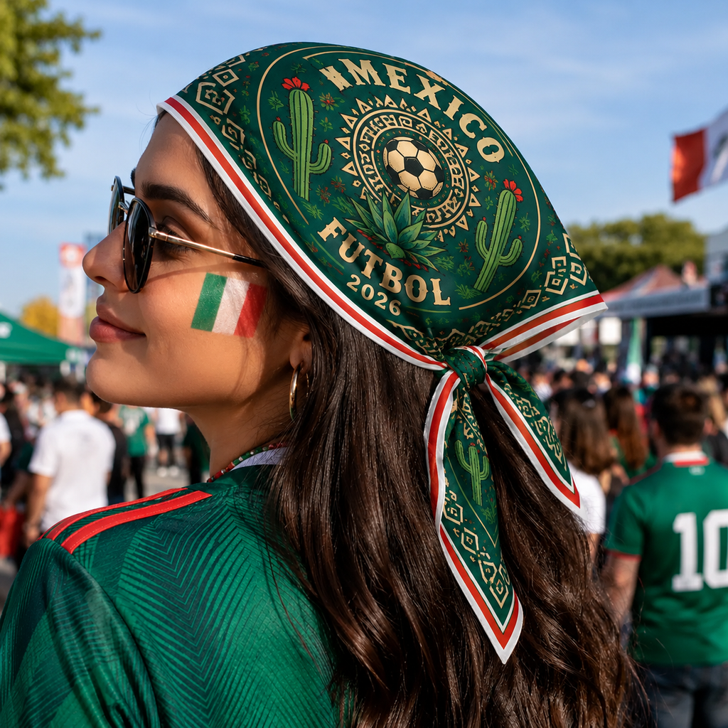 Mexico Soccer Bandana Head Scarf, El Tri Fan Satin Hair Scarf, Green Mexican Flag Bandana, Match Day 2026 Women Accessory, Soccer Fan Gift. SSPETAL2