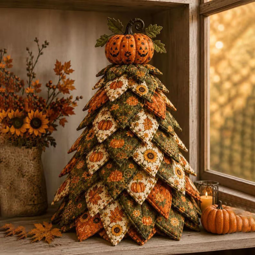 Halloween Quilted Fabric Christmas Tree DIY Kit : Witch Hat Pumpkin Tabletop Tree, Parent Child Craft, Holiday Decor Gift. QCTPETAL01