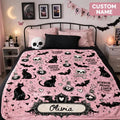 Personalized Spooky Blanket, Horror Lover Gift, Custom Name Goth Throw, Pink Horror Decor Halloween Blanket. BLKPETAL10