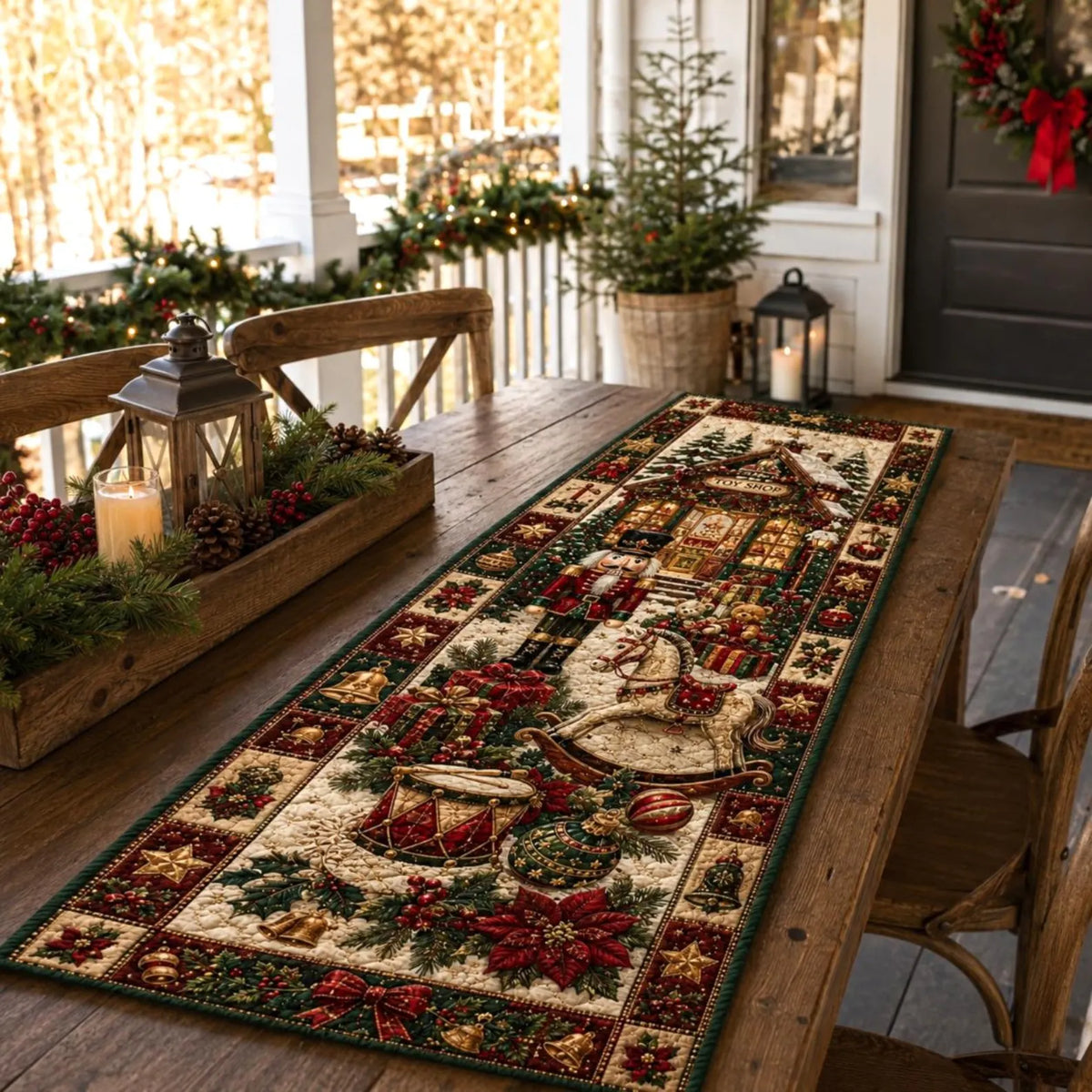 Christmas Quilted Table Runner, Holiday Winter Dining Table Decor, Festive Winter Table Centerpiece, Festive Farmhouse XmasHome Decoration. QTPPETAL22