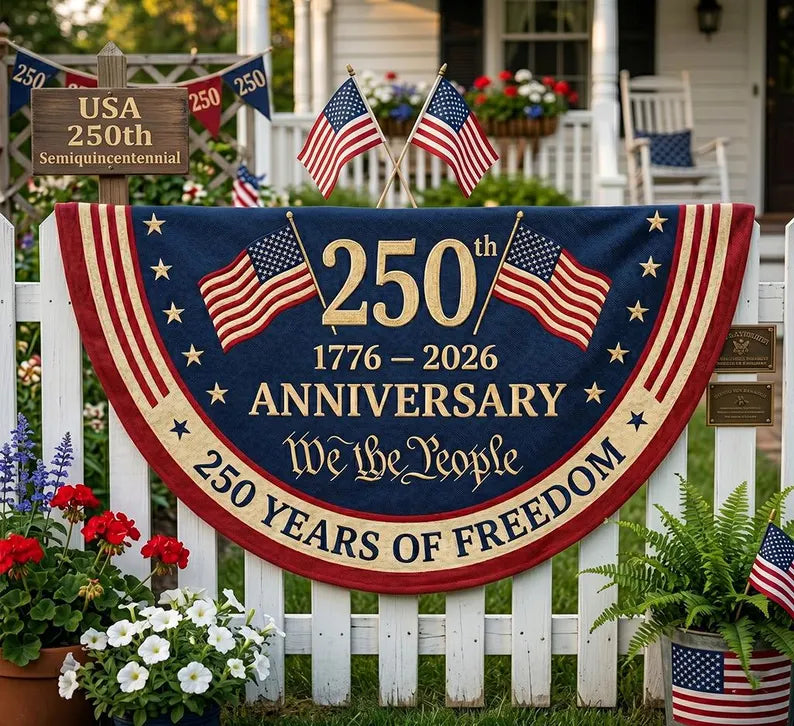 250th Anniversary America Bunting Flag, Patriotic Porch Decor, Semicircle Bunting Flag, Fourth of July Outdoor Decor, USA 1776 2026. BPETAL04