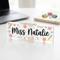 Personalized Teacher Name Desk Sign,Acrylic Desk Plate For Teacher,Custom Floral Name Block,Teacher Appreciation Gift,Back To School Sign. DNPETAL10