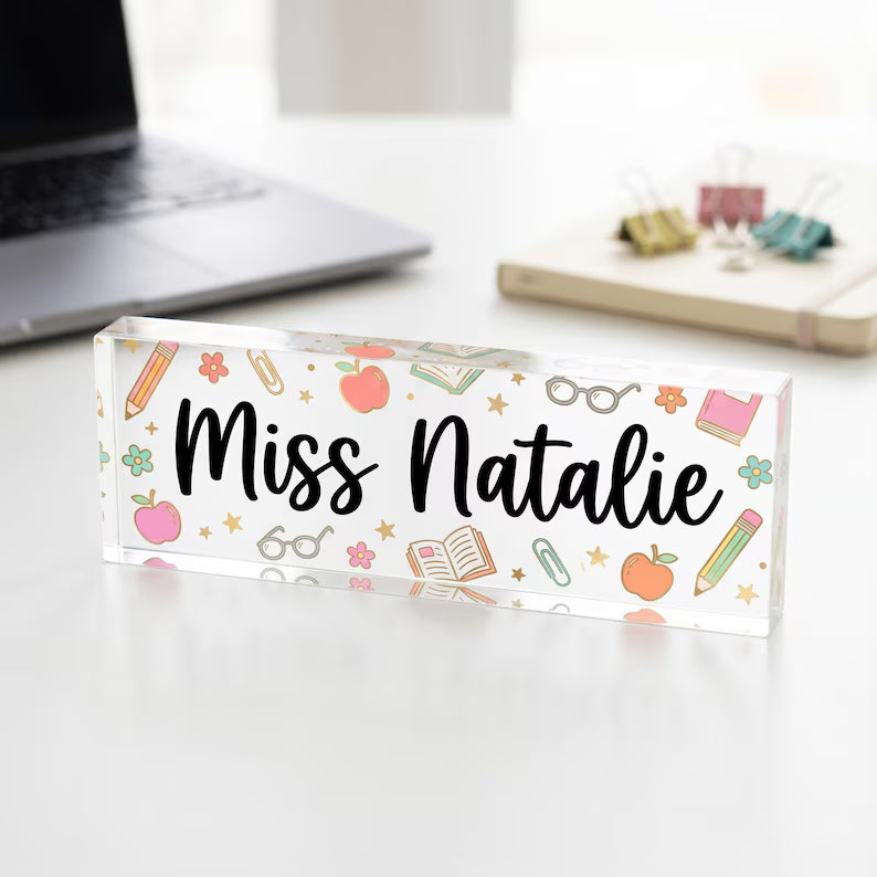 Personalized Teacher Name Desk Sign,Acrylic Desk Plate For Teacher,Custom Floral Name Block,Teacher Appreciation Gift,Back To School Sign. DNPETAL10