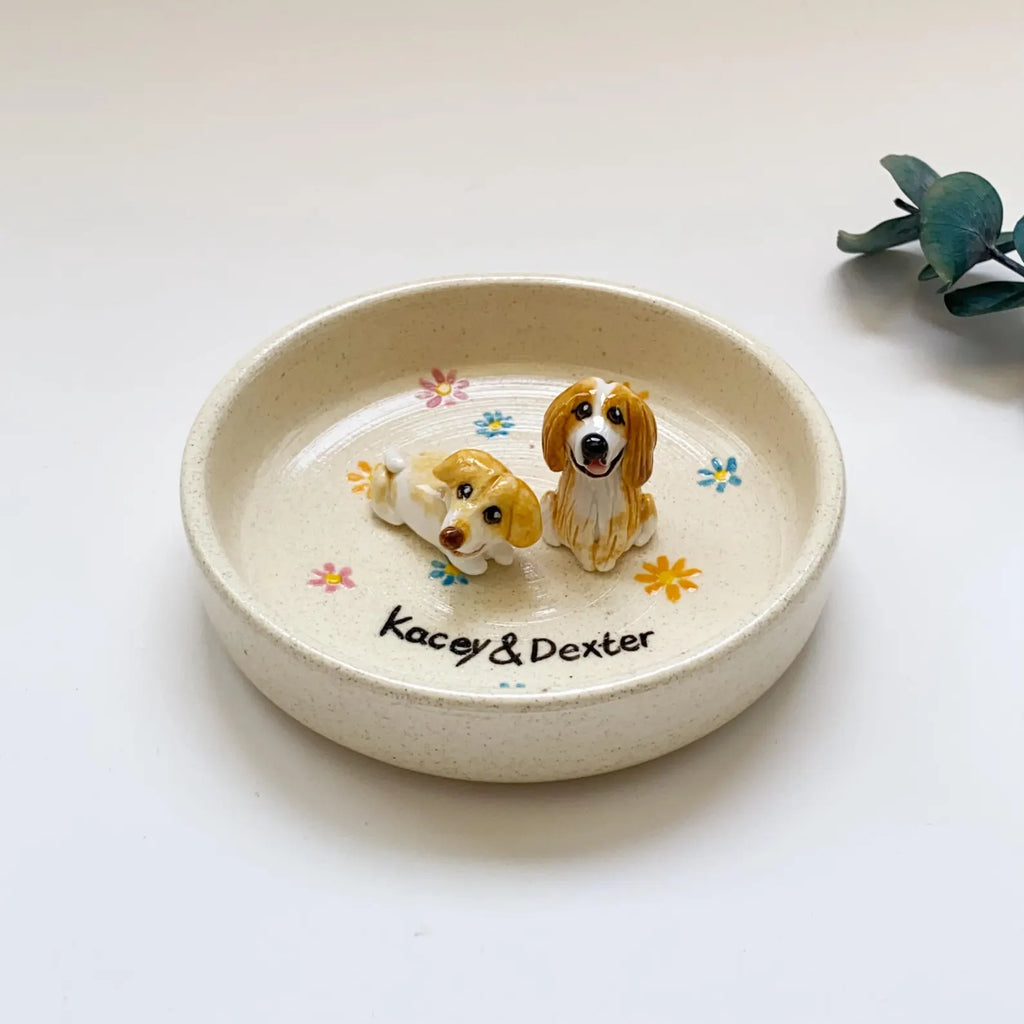 Custom Pet Jewelry Tray Personalized Floral Jewelry Tray Pet Figurine Ceramic Jewelry Tray Personalized Gifts for Pet Lovers Pet Memorial. CPPETAL06