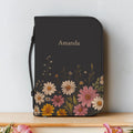 Personalized Floral Bible Cover with Handle, Daisy Zippered Bible Case Custom Name Christian Gift for Women Girls Flower Bible Bag for Mom. BCPETAL2