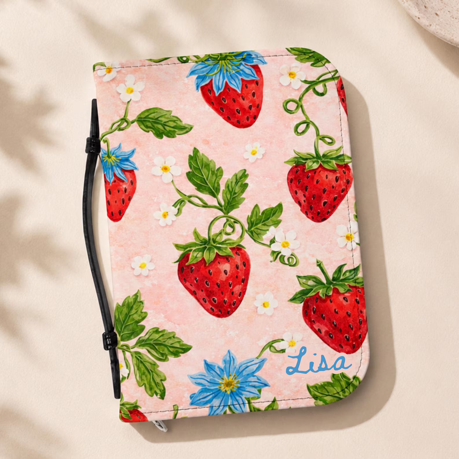 Coquette Strawberry Bible Cover Personalized Scripture Sleeve Cute Christian Book Cover Cottagecore Bible Bag Gift for Teen Girl Church Tote. BCPETAL19